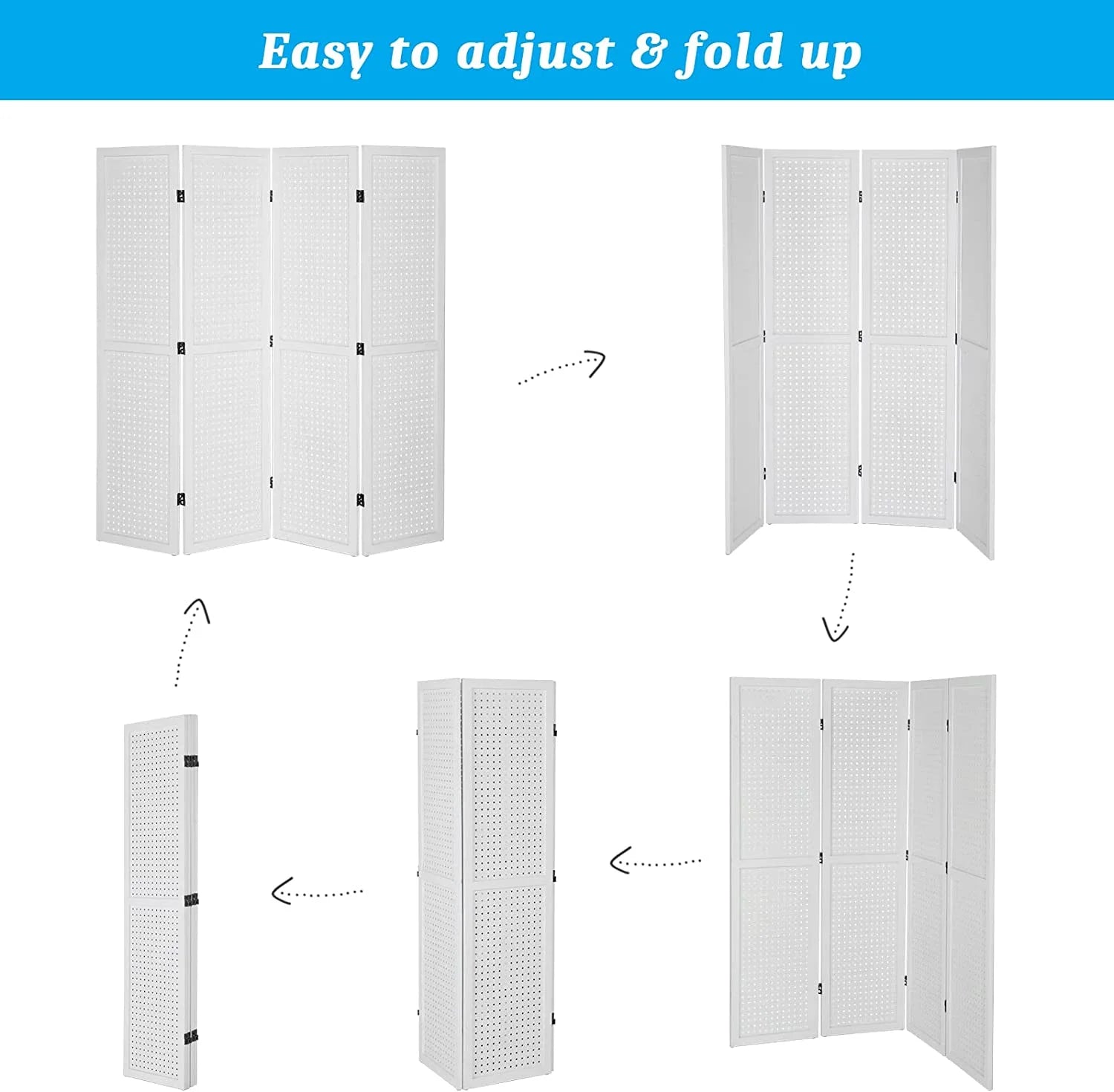 Bonnlo 4 Panel Pegboard Freestanding, 5 FT Portable Display for Craft Show Jewelry, Wooden Folding Room Divider