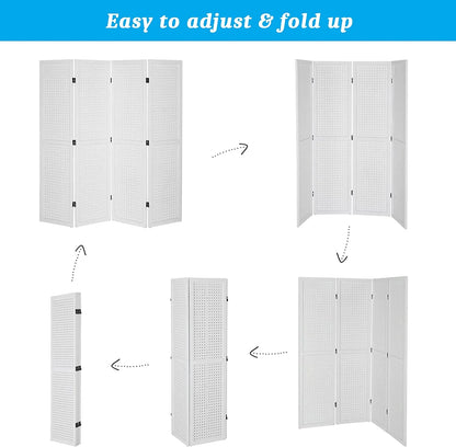Bonnlo 4 Panel Pegboard Freestanding, 5 FT Portable Display for Craft Show Jewelry, Wooden Folding Room Divider
