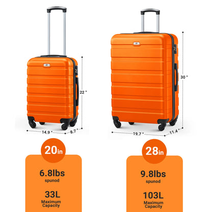 luggage sets 2 piece(20,28 inch) ABS hard suitcase with wheels and TSA lock travel set,orange