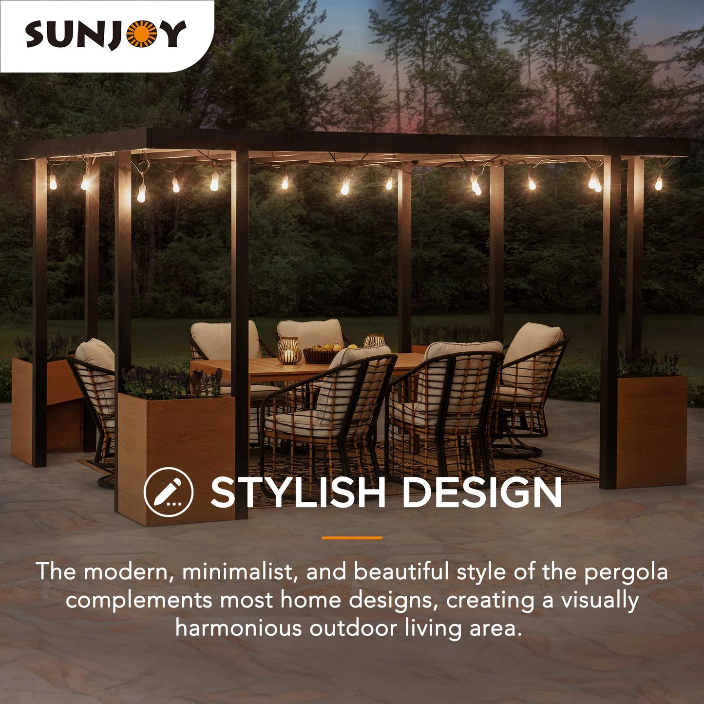 Sunjoy Pergola 10 x 12 ft. Outdoor Black Steel Frame Pergolas with Planters