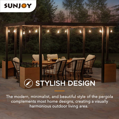 Sunjoy Pergola 10 x 12 ft. Outdoor Black Steel Frame Pergolas with Planters