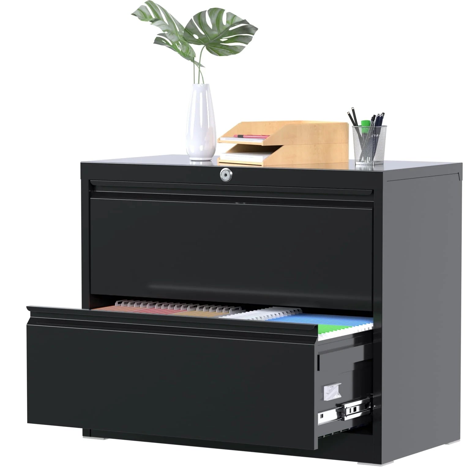 GangMei Black Metal Lateral File Storage Cabinet with 2 Drawers, Wide Filing Cabinet for Home Office, Steel File Cabinet for Legal/Letter, Assembly Required, Black
