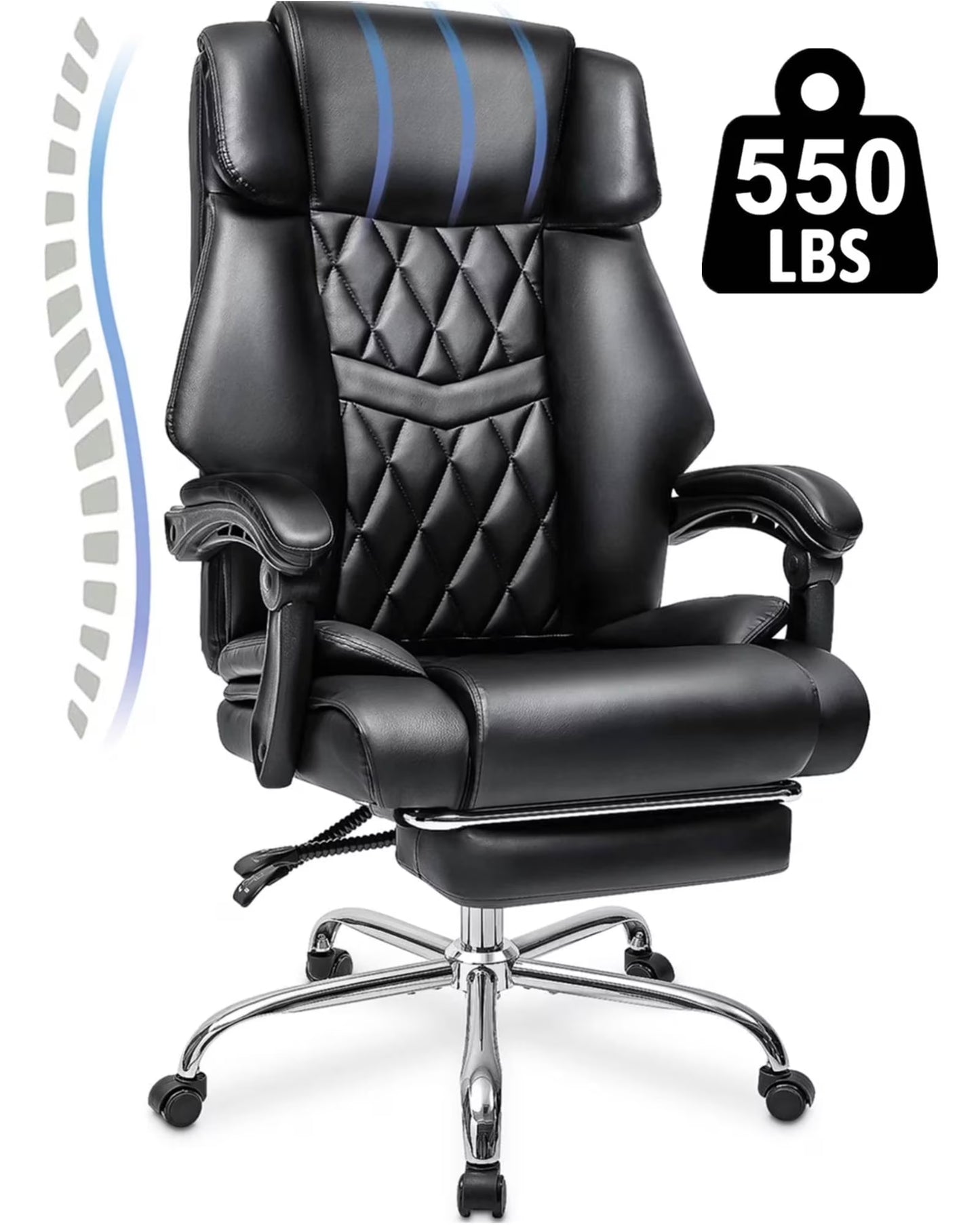 Hoffree Executive Office Chair Big and Tall Office Chair 550lb Wide Seat Ergonomic Computer Desk Chair High Back Leather Chair with Lumbar Back Support for Home Office Black