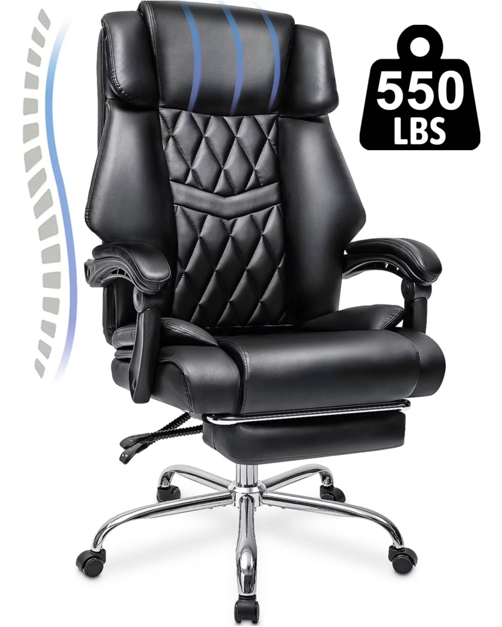 Hoffree Executive Office Chair Big and Tall Office Chair 550lb Wide Seat Ergonomic Computer Desk Chair High Back Leather Chair with Lumbar Back Support for Home Office Black