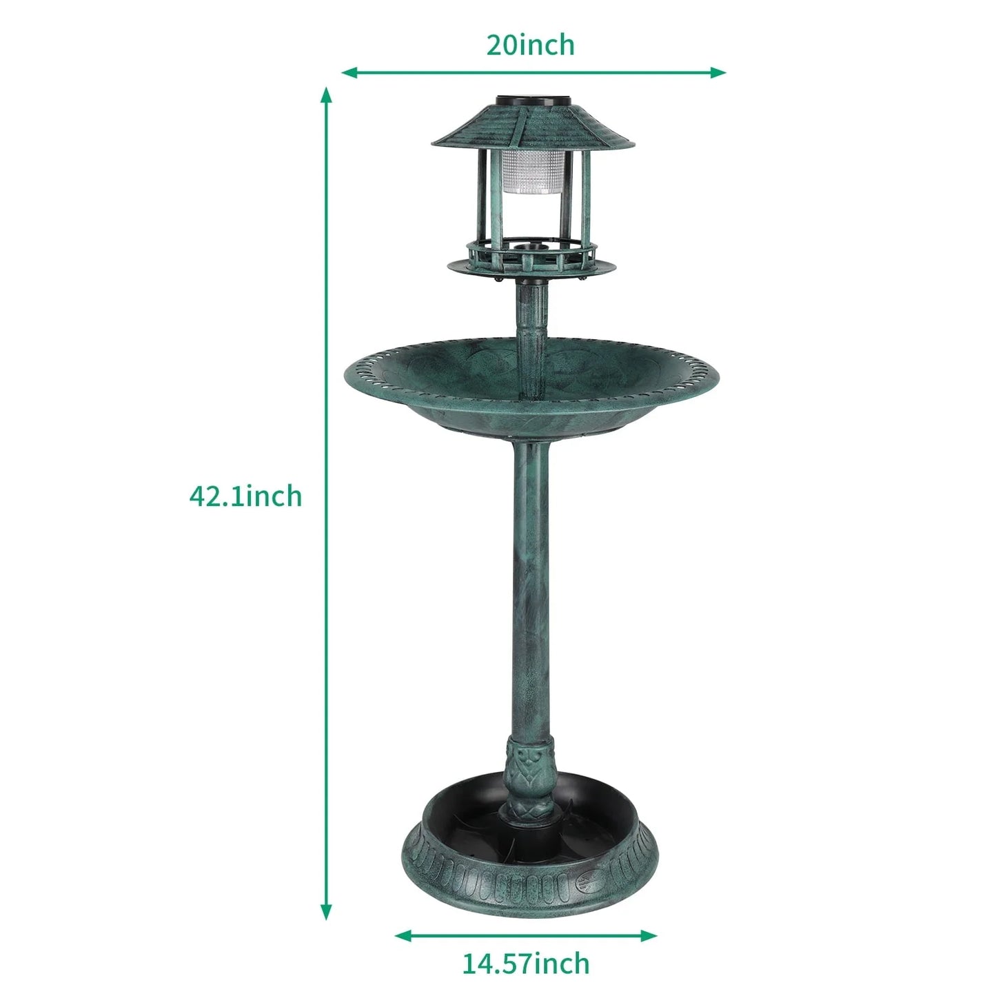 Ktaxon Wild Bird Bath Resin Pedestal Birdbaths with Solar Light Antique Sculpture Finish Garden Decor Dark Green