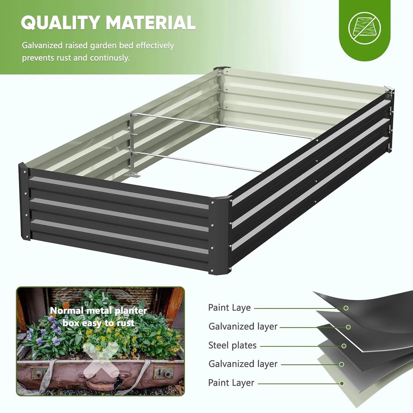 Slsy Galvanized Raised Garden Bed Kit w/Crop Cage Anti-Bird Netting Mesh Cover, 71" x 35.4" x 59" Large Metal Outdoor Planter Garden Boxes w/2 Roll-Up Zippered Doors, for Vegetables Herbs Flowers