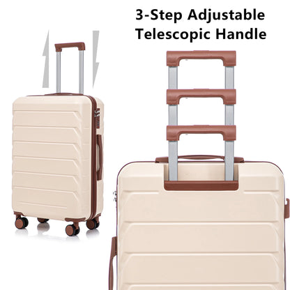 PAPROOS 3 Piece Luggage Set, ABS Carry-on Luggage Set with Spinner Wheels and TSA Lock, Lightweight Hardside Luggage, 20/24/28 Inch Rolling Suitcase Set for Travel Business Trip, Beige