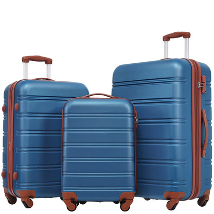 3 Piece ABS Luggage Set, Luggage with Spinner Wheel & TSA 20/24/28 inch, Purple
