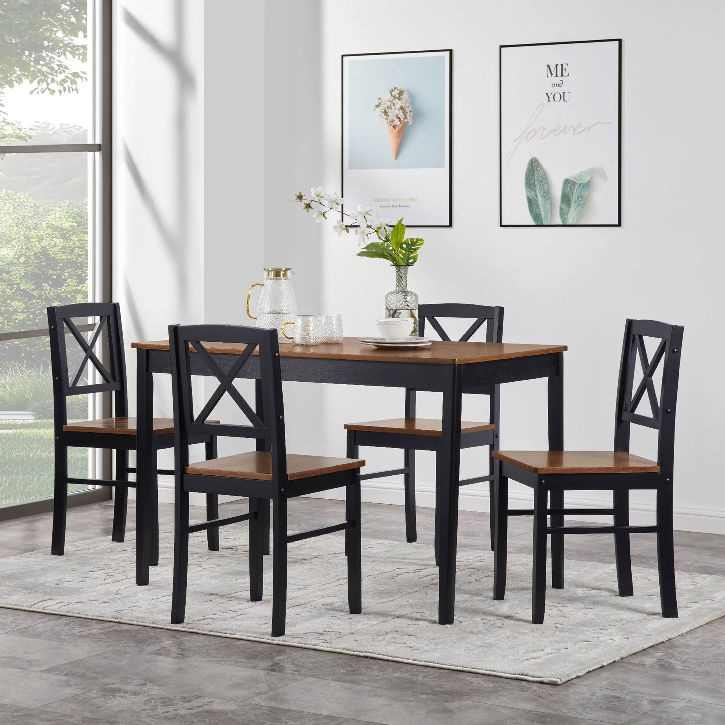 MAYEERTY Eco-Friendly Solid Wood Dining Set Sustainable Dining Table with Black Metal Accents for Home & Restaurant,Light Brown