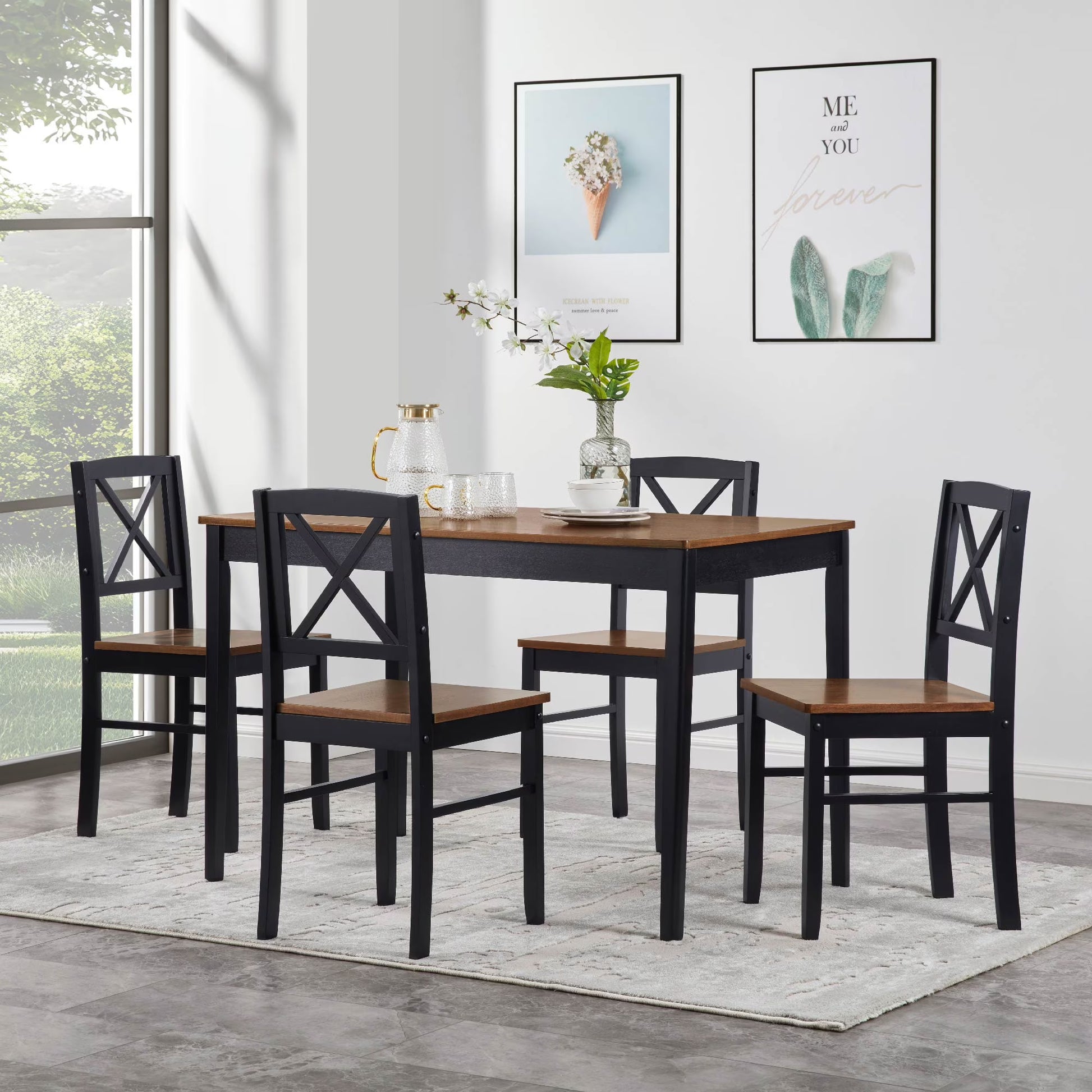 MAYEERTY Eco-Friendly Solid Wood Dining Set Sustainable Dining Table with Black Metal Accents for Home & Restaurant,Light Brown