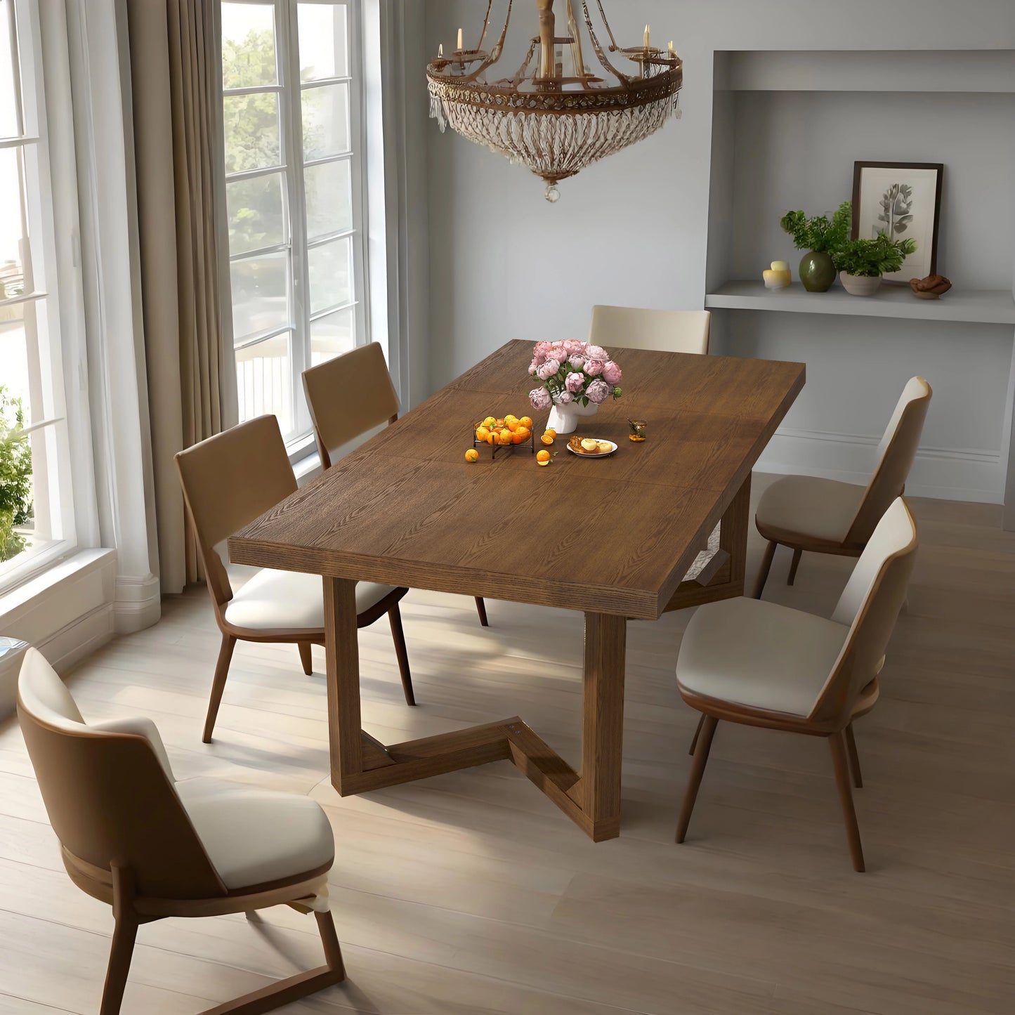 70 Inch Solid Wood Dining Table for 6-8 People, Modern Farmhouse Kitchen Table Rectangular Table for Dining Room, Home Office, Living Room