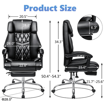 Hoffree Executive Office Chair Big and Tall Office Chair 550lb Wide Seat Ergonomic Computer Desk Chair High Back Leather Chair with Lumbar Back Support for Home Office Black