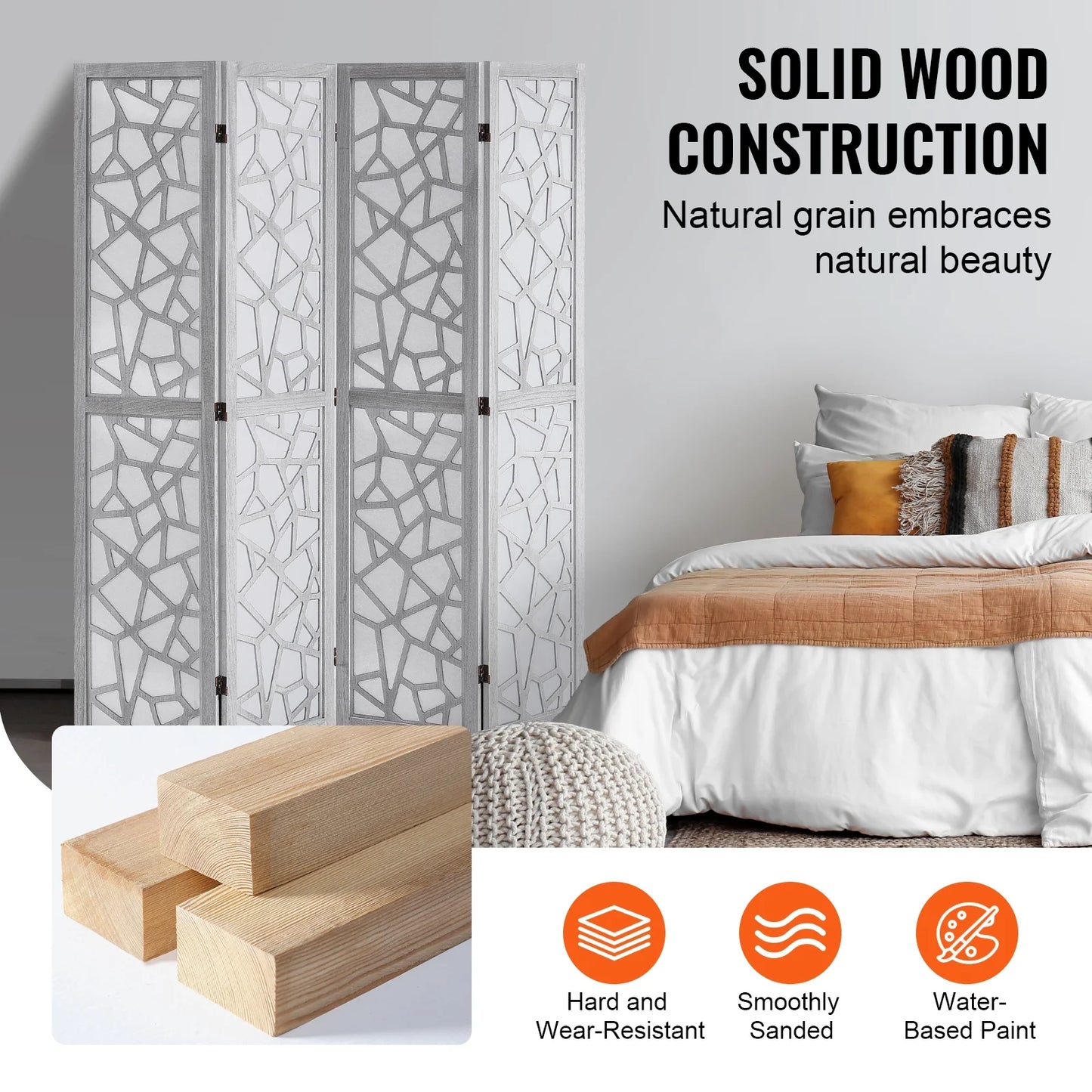 KFFKFF 4-Panel Room Divider, 66.9" Foldable Wood Panel Screen, Decorative Screen for Space Division in Homes, Offices, Restaurants & Bedrooms