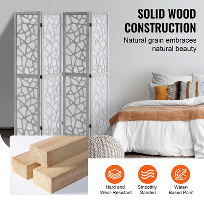 KFFKFF 4-Panel Room Divider, 66.9" Foldable Wood Panel Screen, Decorative Screen for Space Division in Homes, Offices, Restaurants & Bedrooms