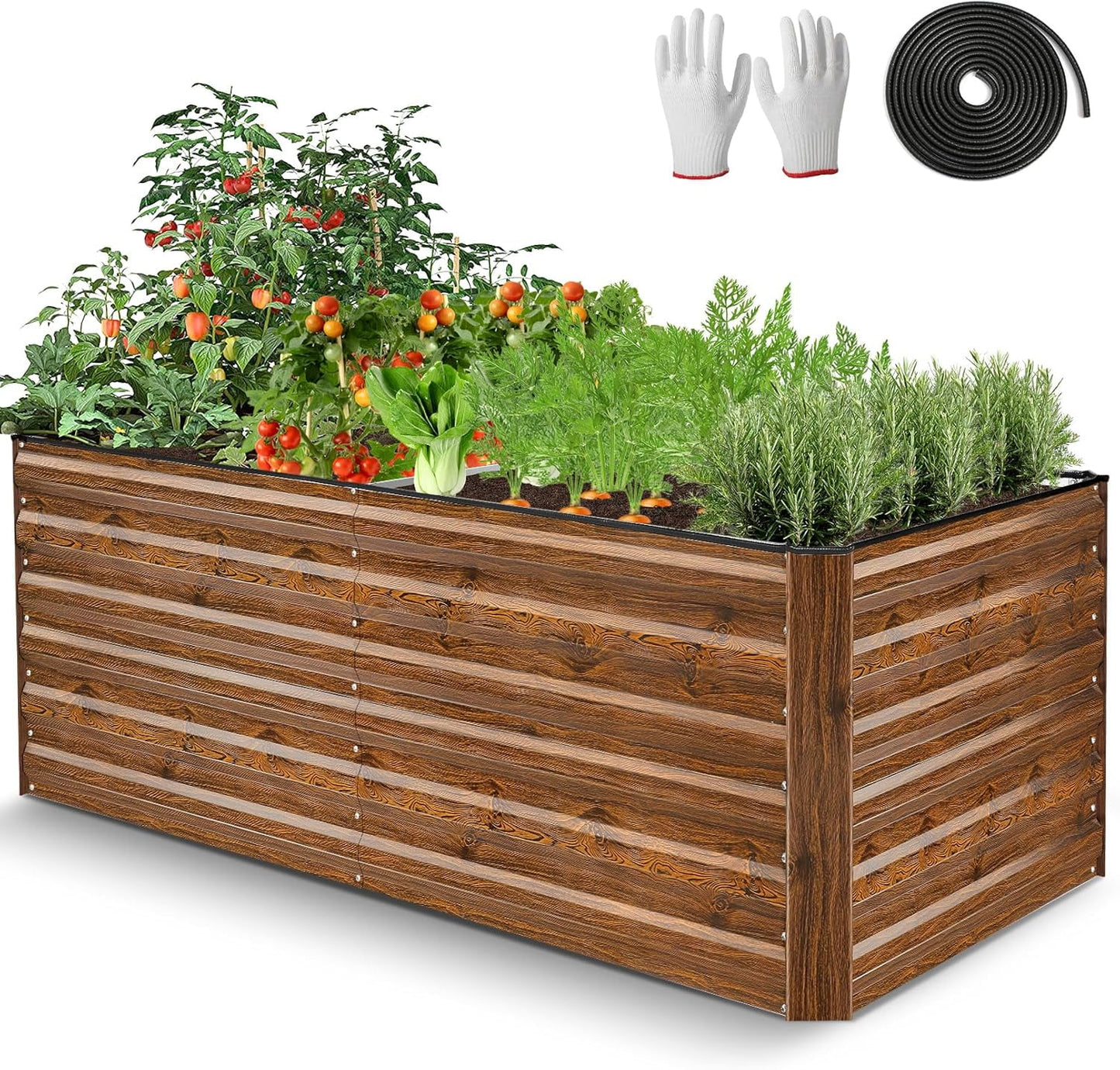 Raised Garden Bed Kit, Galvanized Planter Raised Garden Boxes Outdoor, Deep Root Raised Planter with Anti-Cutting Strip, Large Metal Raised Garden Bed for Vegetables, Flowers, Herbs