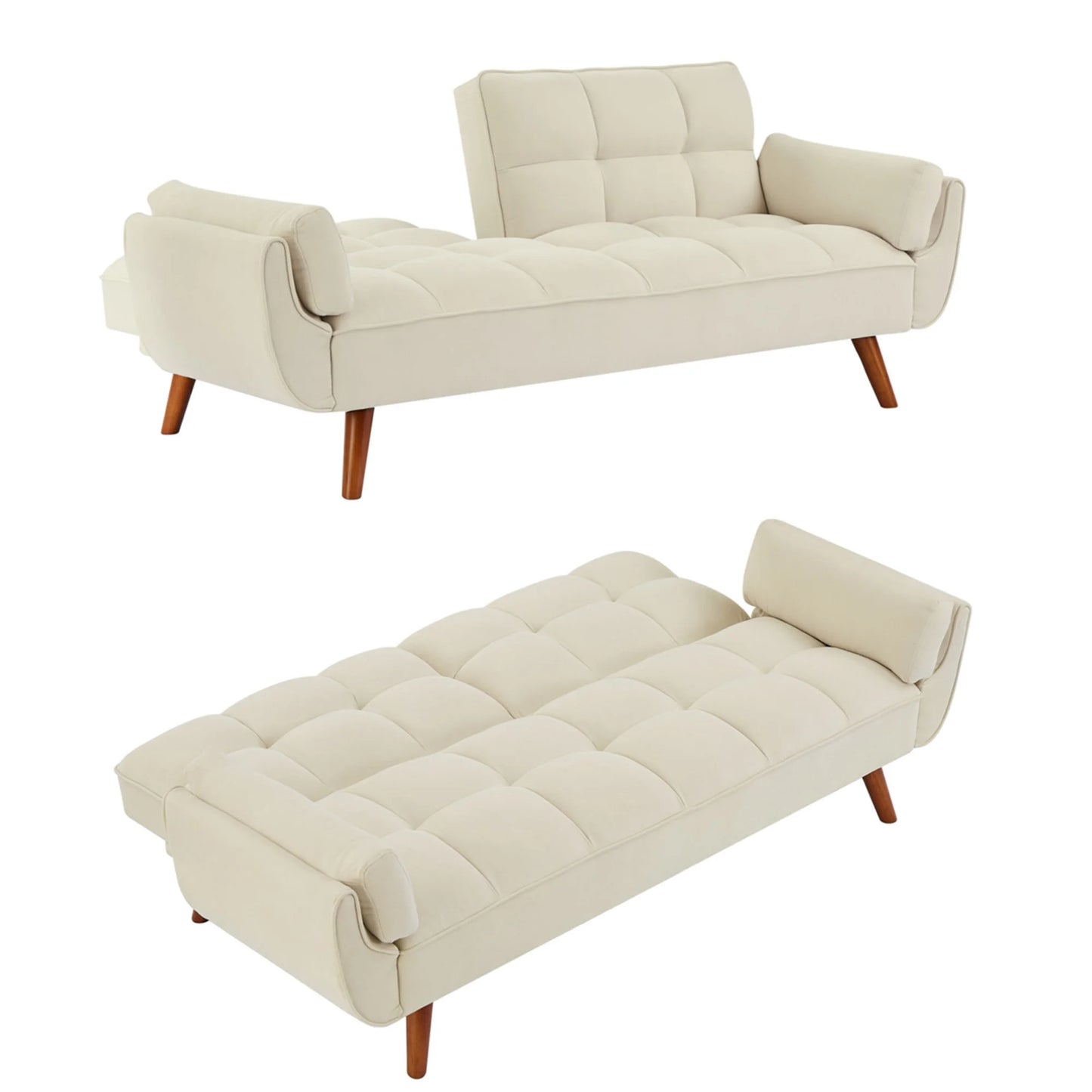 Aukfa 75" Flared Arm Futon Convertible Sofa Bed, Linen Sleeper Couch for Home Office, Beige