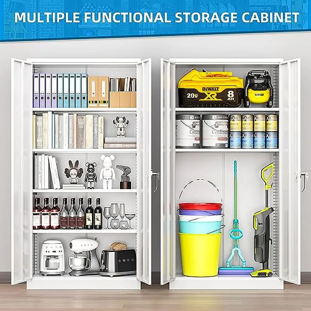 Superday Metal Storage Cabinets, 71" Storage Cabinet with Locking Door, Tall Garage Cabinet with 2 Doors and 4 Adjustable Shelves for Home Office, Classroom, Easy Assemble(White Grey)