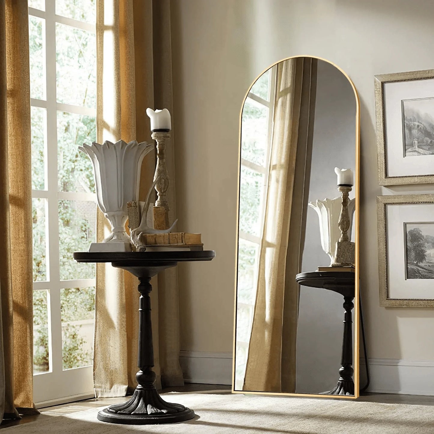 Vlush Full Length Mirror, 65"x22" Arched Floor Mirror, Full Body Standing Mirror with Aluminum Frame (Gold)