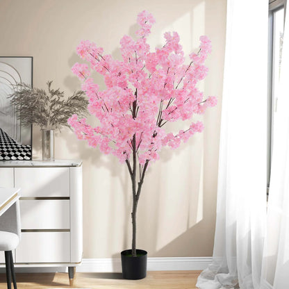 Costway 6.5 FT 2 PCS Tall Artificial Cherry Blossom Tree with 900 Pink Flowers Cement-filled