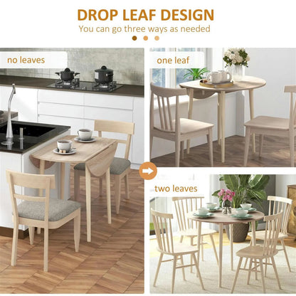 Finihen 35" Solid Wood Rustic Kitchen Table, Drop Leaf Round Dinner Table for Dining Room, Home Office, Living Room Furniture, Beige