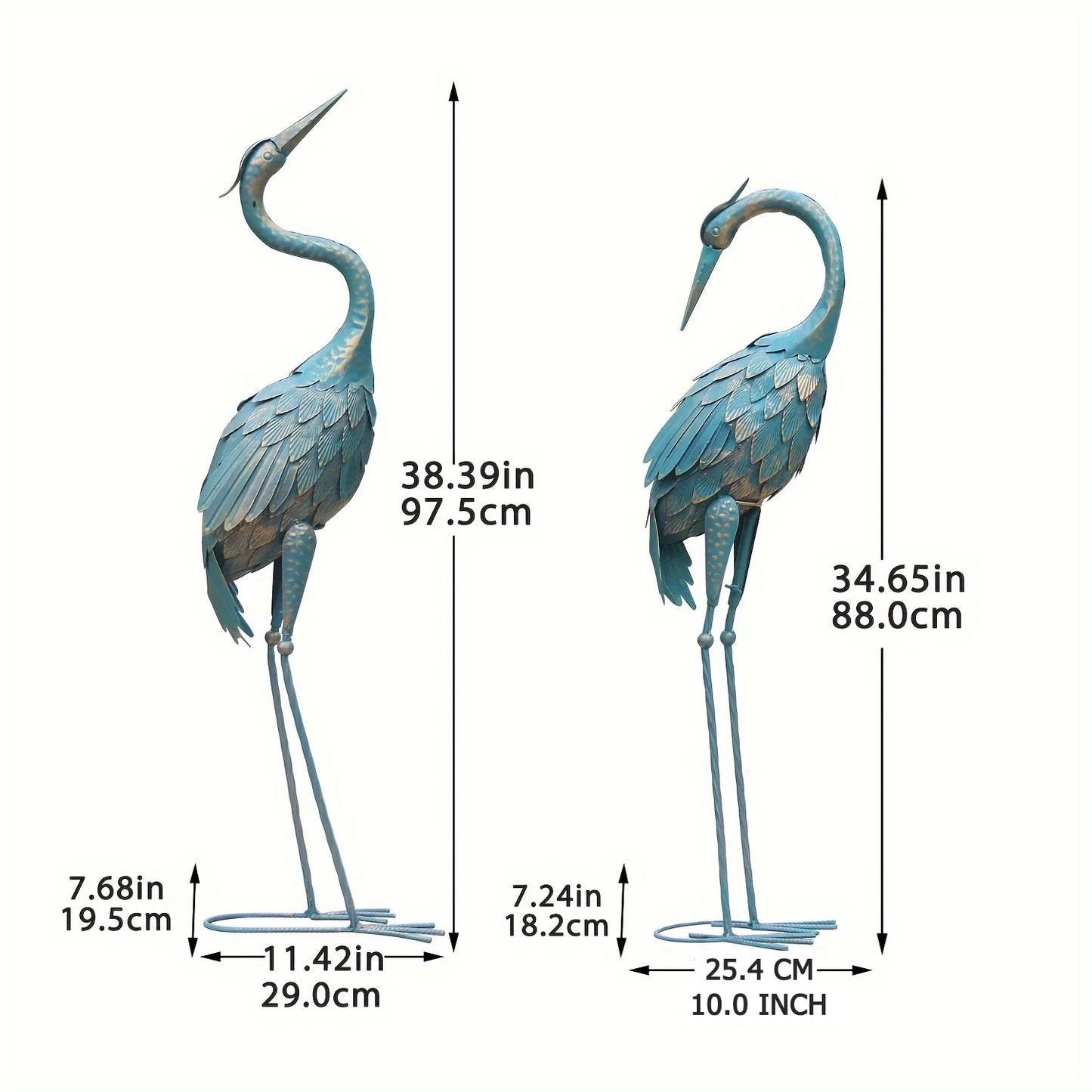 35-40 Inch Standing Garden Crane Statues for Outdoor Set of 2 Metal Birds Garden Sculptures Yard Art for Home Backyard Patio Lawn Decoration
