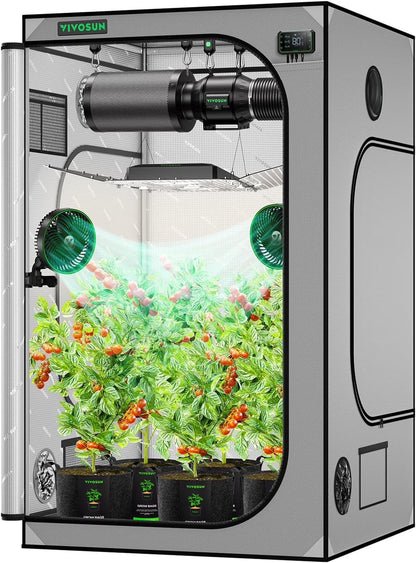 VIVOSUN G336 36"x36"x72" Grow Tent, 3x3 FT Advanced Gray Mylar Tent with 19mm Poles, Observation Window and Floor Tray for Hydroponic Plants for VS2000/VS3000