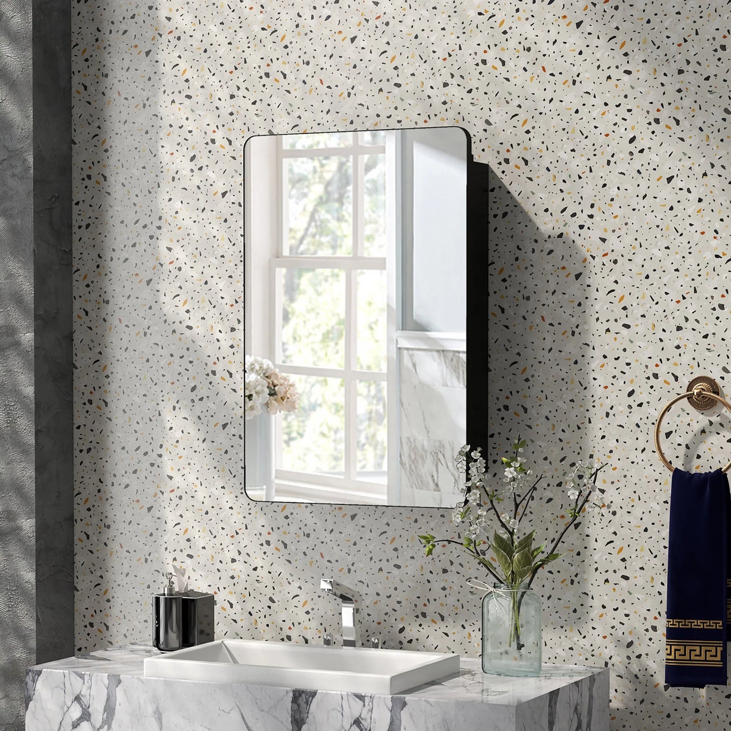 Gymax 20 x30 Inch Bathroom Mirror Cabinet w/Aluminum Frame Adjustable Shelves