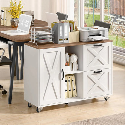 Vabches 2 Drawer Lateral File Cabinet,Mobile Wood office Cabinet for Home Office,Printer Stand with Open Storage Shelves.