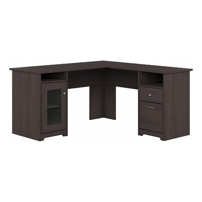 Pemberly Row 60" Home Office L-Shape Desk with 4-Port USB Hub and File Drawer in Heather Gray