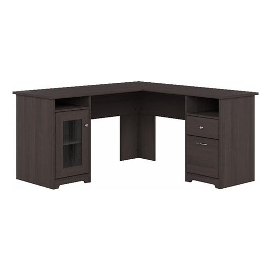 Pemberly Row 60" Home Office L-Shape Desk with 4-Port USB Hub and File Drawer in Heather Gray
