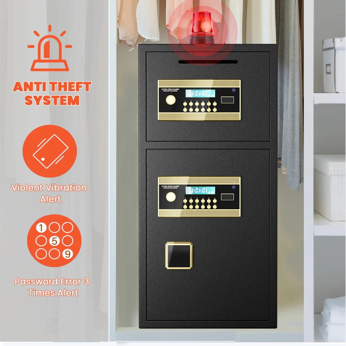 Large Double Door Security Safe Box, 6.0 Cubic Feet Home Safe Lock Box with Big Fireproof Waterproof Safe Bag, 25.6 in Digital Safes with Dual Alarm and Hidden Code Function for Home Office, Black