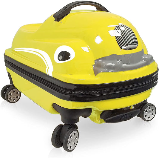 TUCCI Kids DASHMOBILE 20" Yellow All Overprinted Hardside Ride-on Suitcase Type Luggage for Kids