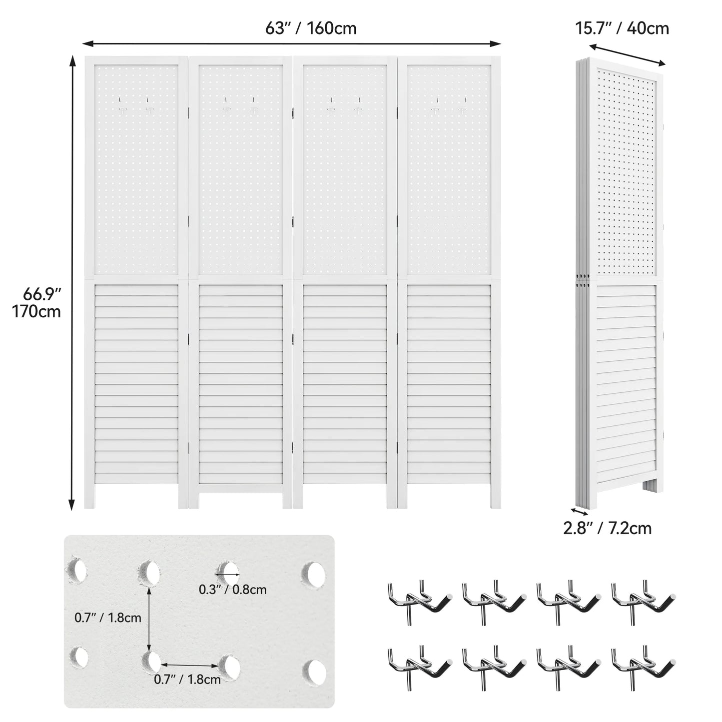 Dextrus Room Divider, 4 Panel Folding Privacy Screens with Pegboard Display, Freestanding Portable Privacy Screen Room Partition for Jewelry, Craft Show, Retail, Living Room, Bedroom