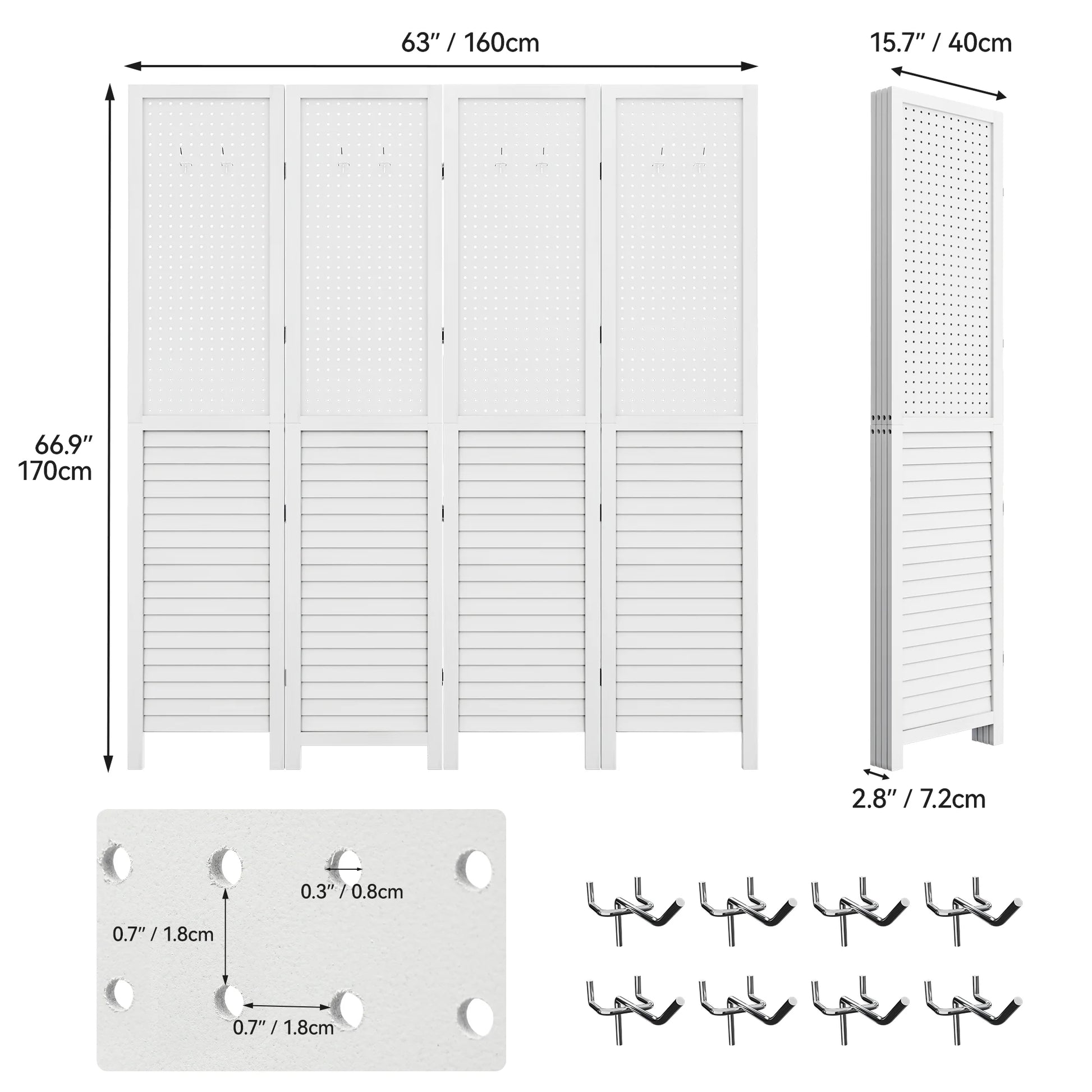Dextrus Room Divider, 4 Panel Folding Privacy Screens with Pegboard Display, Freestanding Portable Privacy Screen Room Partition for Jewelry, Craft Show, Retail, Living Room, Bedroom