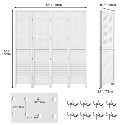 Dextrus Room Divider, 4 Panel Folding Privacy Screens with Pegboard Display, Freestanding Portable Privacy Screen Room Partition for Jewelry, Craft Show, Retail, Living Room, Bedroom