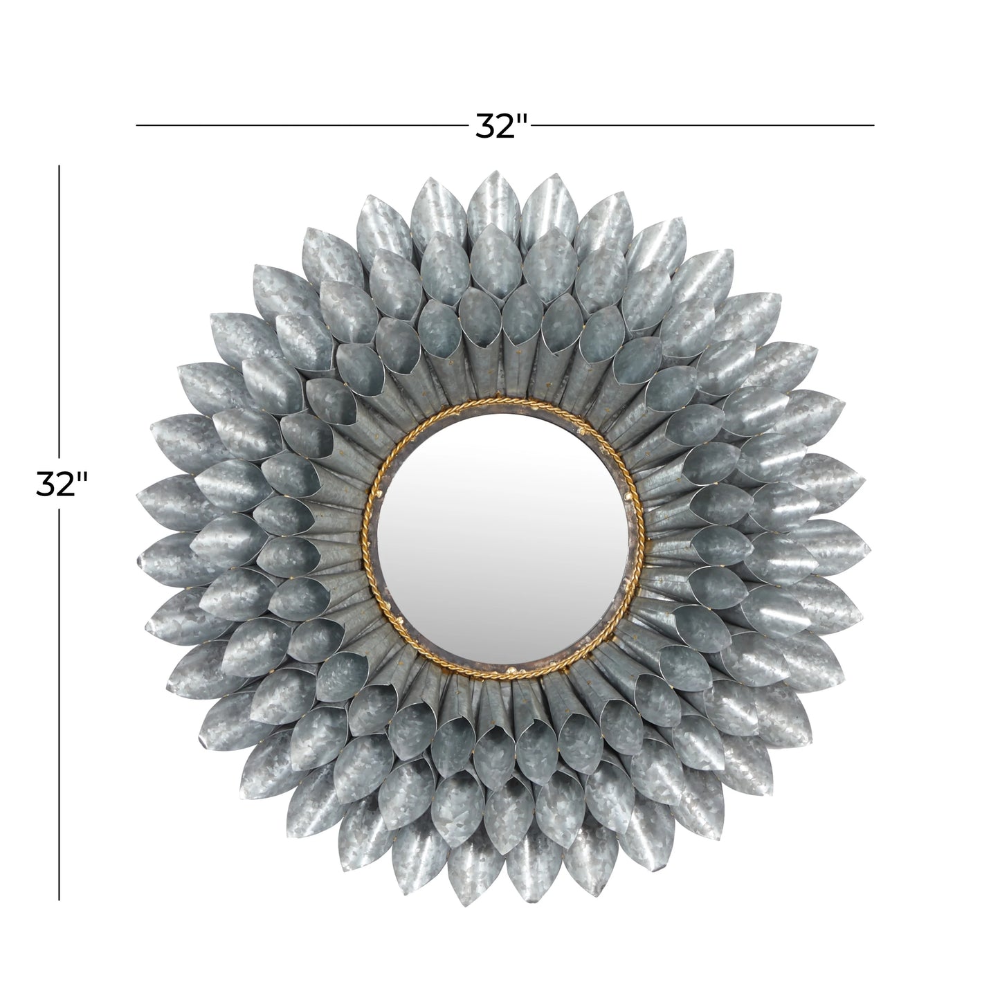 DecMode 32"W, 32"H Round Wall Mirror, Grey