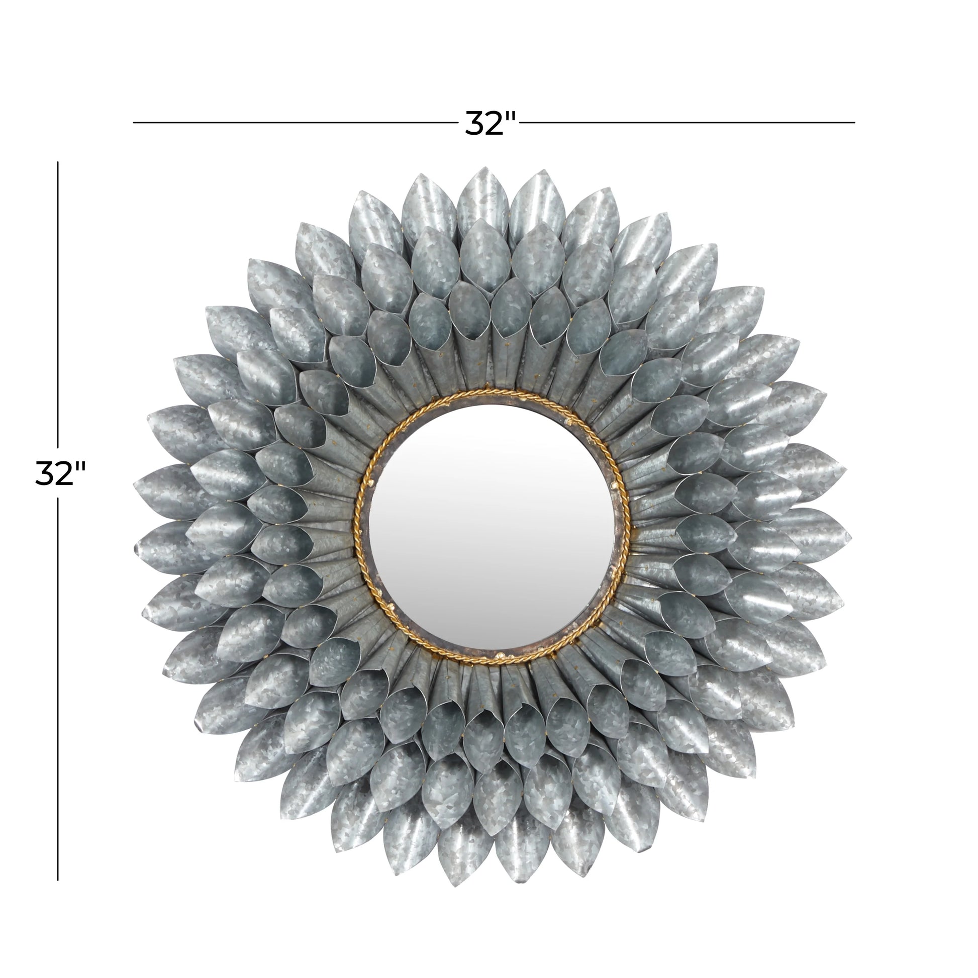 DecMode 32"W, 32"H Round Wall Mirror, Grey