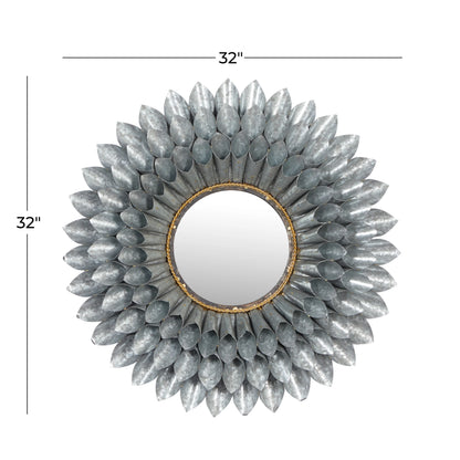 DecMode 32"W, 32"H Round Wall Mirror, Grey