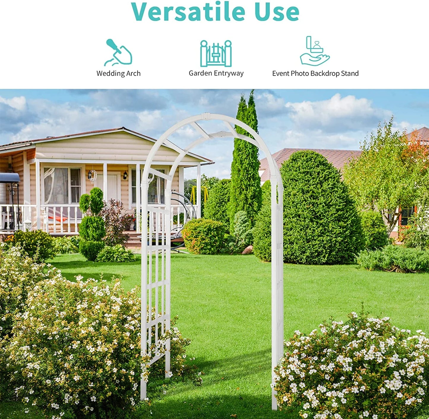 VINGLI Garden Arbor 86.22" White PVC Arch Trellis, Weather-Resistant for Climbing Plants