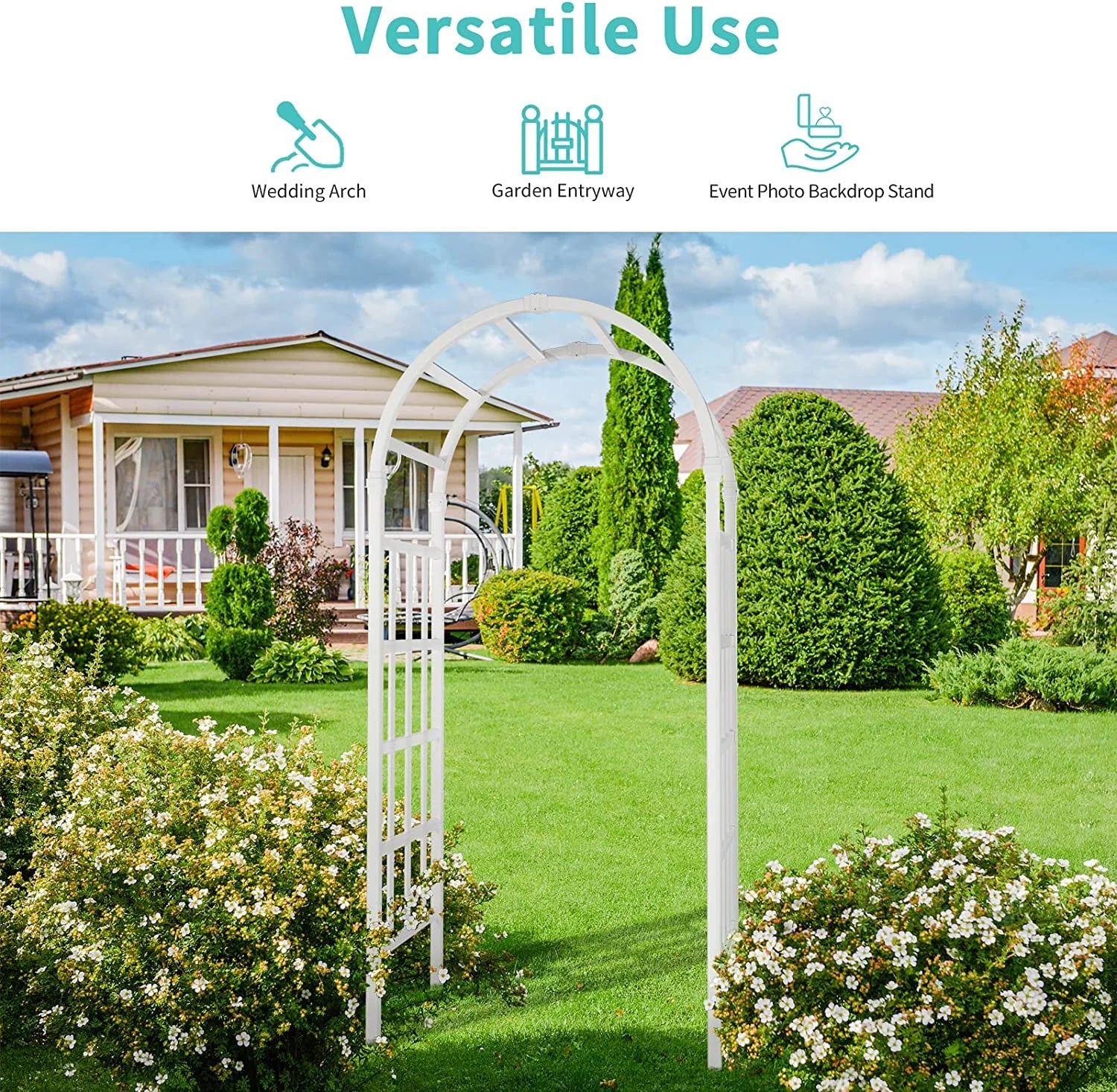 VINGLI Garden Arbor 86.22" White PVC Arch Trellis, Weather-Resistant for Climbing Plants
