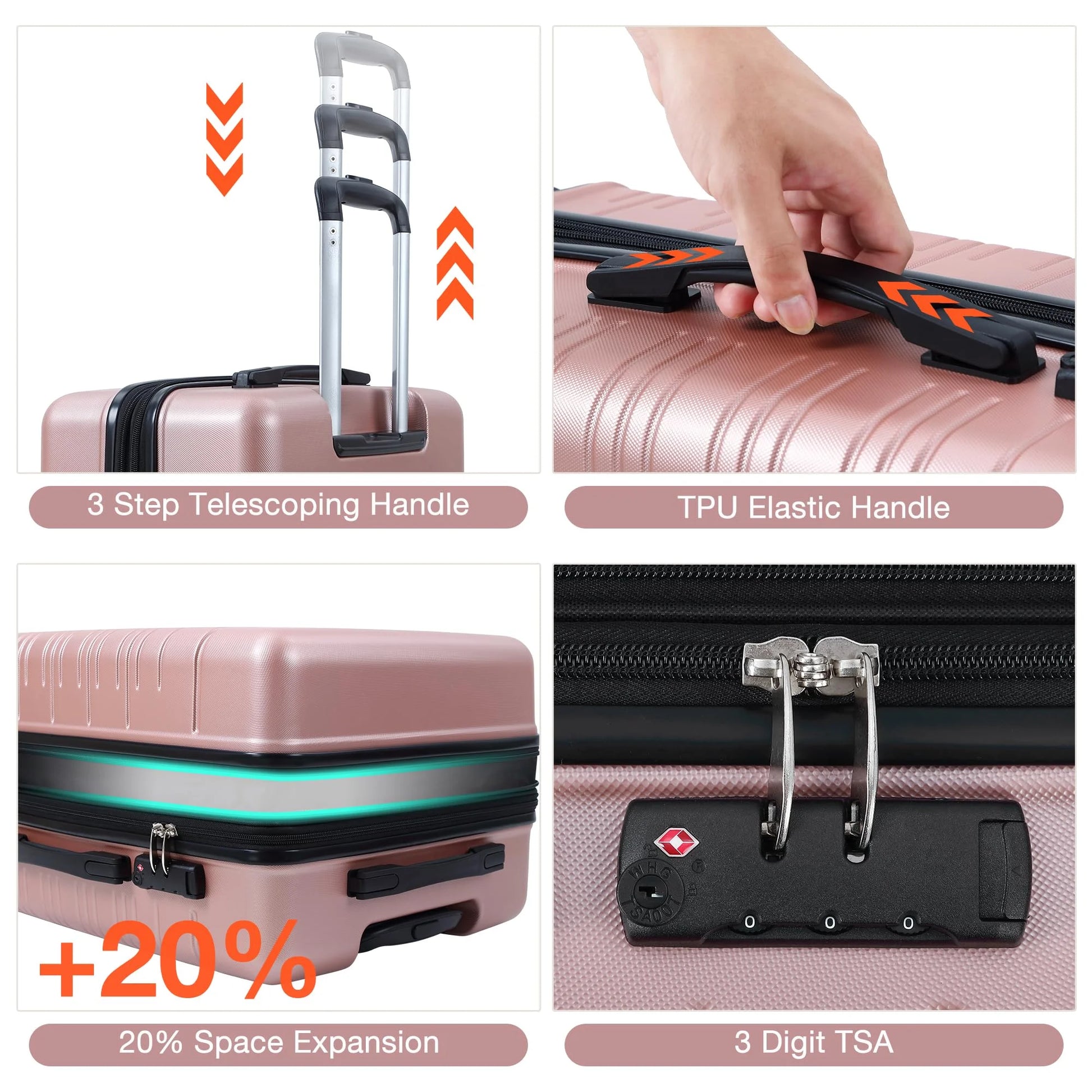 TROPOW Luggage Setss,Suitcases with Wheels,5 Piece Womens Luggage Setss Carry on Bag Sets, Hardside Carry On Suitcase Setss with Tsa Locks Duffel Bag