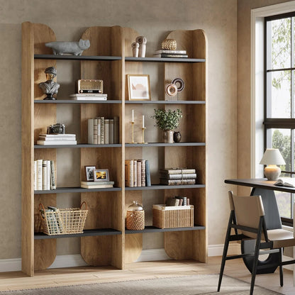 Fnova 70.8" Tall 5-Tier Bookshelf, Double Wide Bookcase with Open Shelves, Floor-Standing Display Storage Shelving Unit for Home Office, Bedroom Study