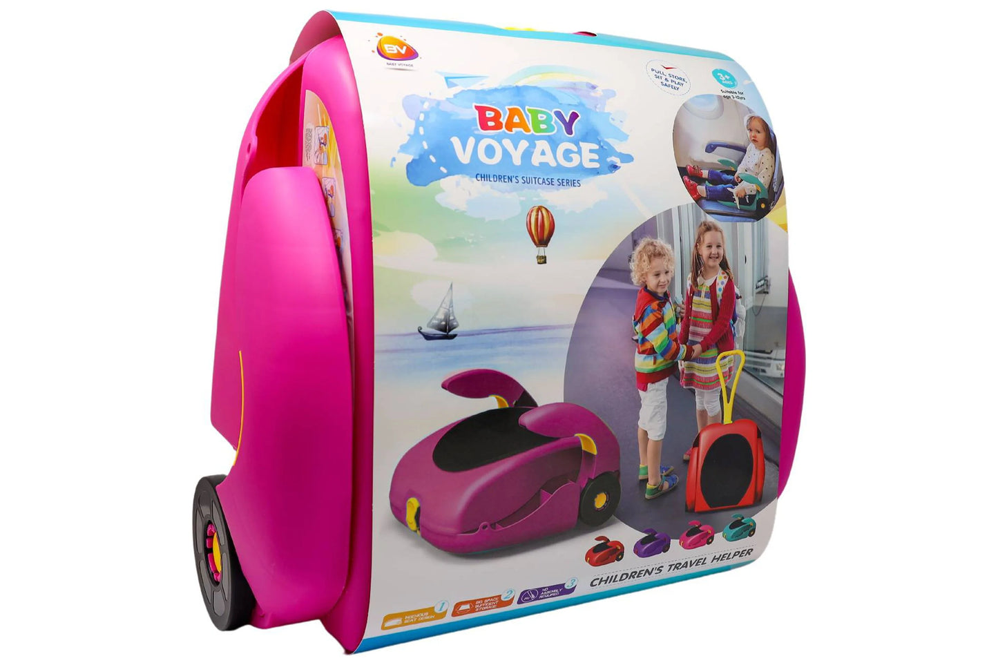 BABY VOYAGE Pull Along Luggage Case and Convertible Seat in One for Kids Going Places ( Pink )