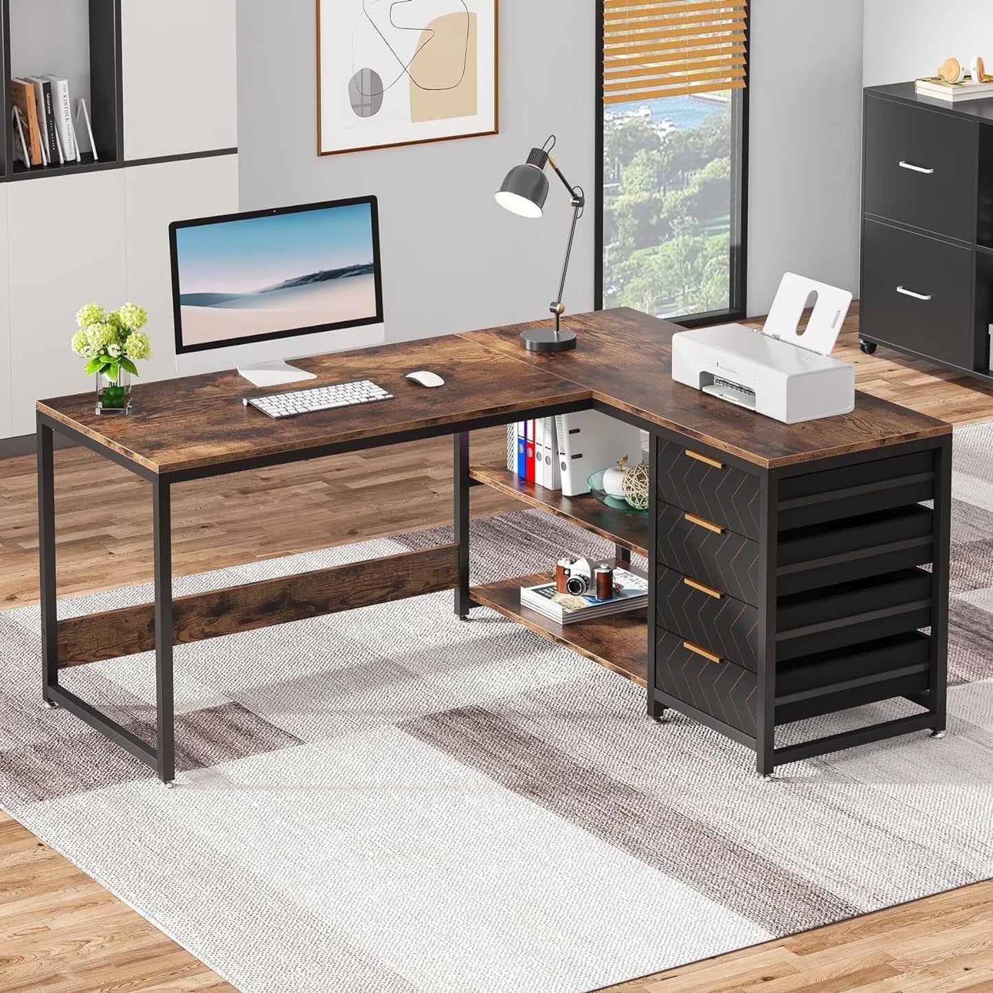 Tribesigns 59" L-Shaped Office Desk, Modern Reversible Computer Study Desk for Home Office, White