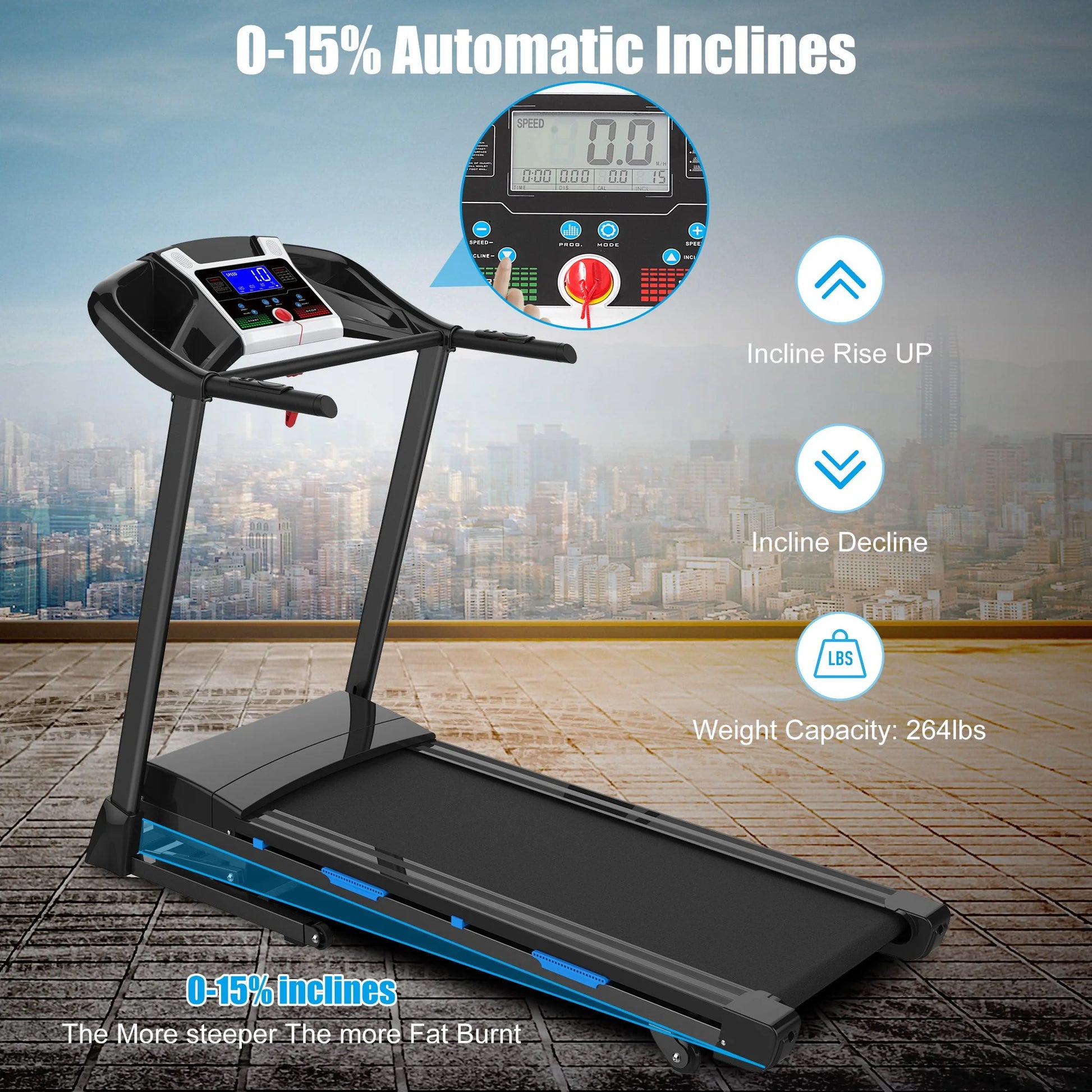 3.5HP Folding Treadmill With Auto 15% Incline Bluetooth MP3 17" Wide 7-Layers Shock-absorbing Belt 9MPH Connect FitShow APP Running Walking Jogging Exercise Machine For Home Office,Max Weight 300lb
