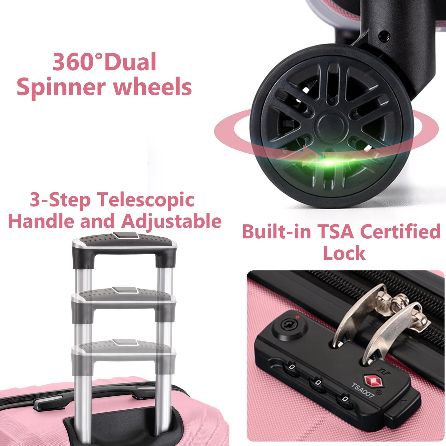Luggage Expandable Hardside,PC ABS Lightweight Checked Suitecase with Spinner Wheels,TSA Lock,28 inch Pink