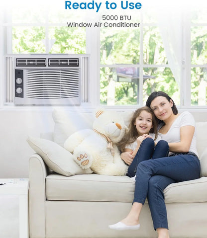 5,000 BTU Window Air Conditioner Unit - Cool up to 150 Sq. Ft. with Manual Adjustable Fan and Cooling Settings, Perfect for Small Bedroom, Living Room, Home Office, Easy Install Kit Included, White