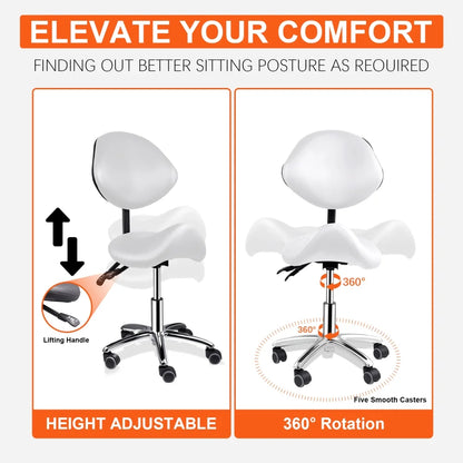 Ergonomic Swivel Saddle Chair with Footrest, Adjustable Rolling Stool for Home Offices, Kitchen Workspaces, and Drafting Stations(White)