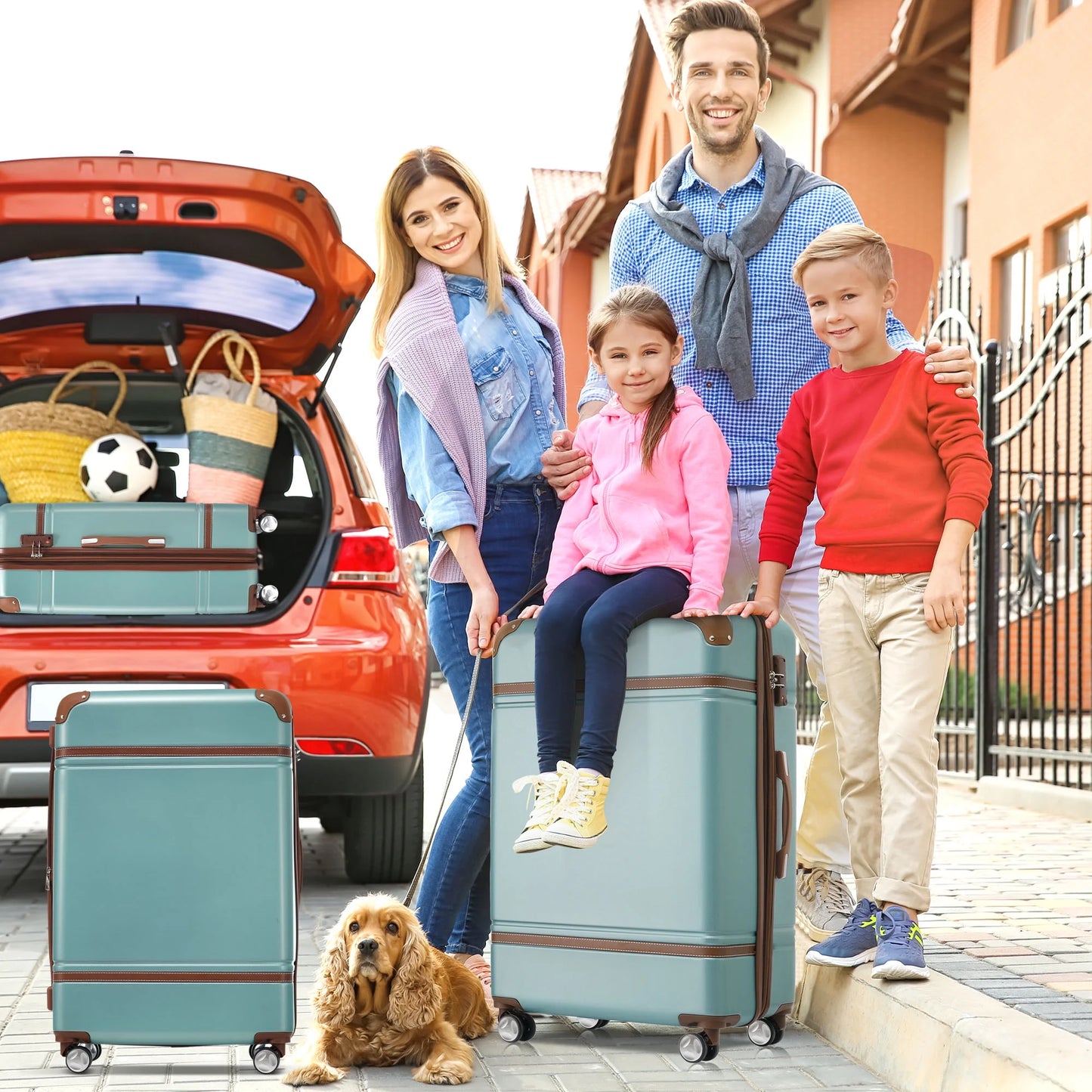 4 Piece ABS Hard Shell Luggage Sets with Cosmetic Case,Lightweight Suitcase with TSA Lock,Airline Certified Carry-on Luggage(20/24/28in),Green