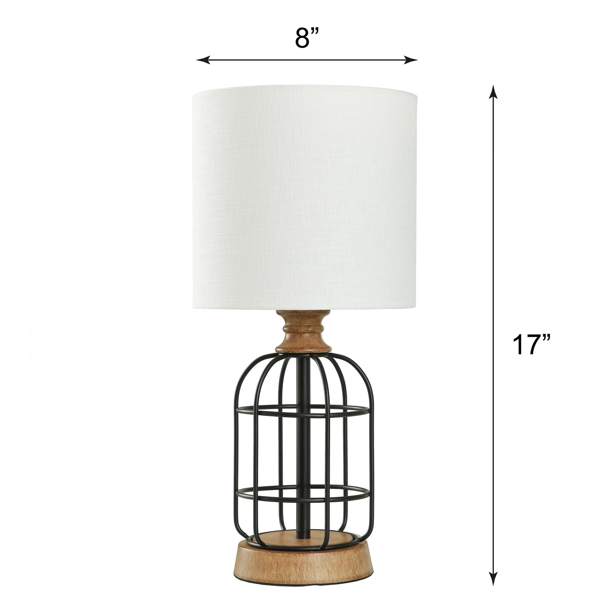 Mainstays Black Metal Cage Table Lamp with Wood Accents and Drum Shade, 17"